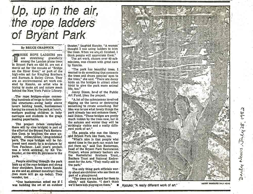 Up, Up in the Air, the Rope Ladders of Bryant Park, article