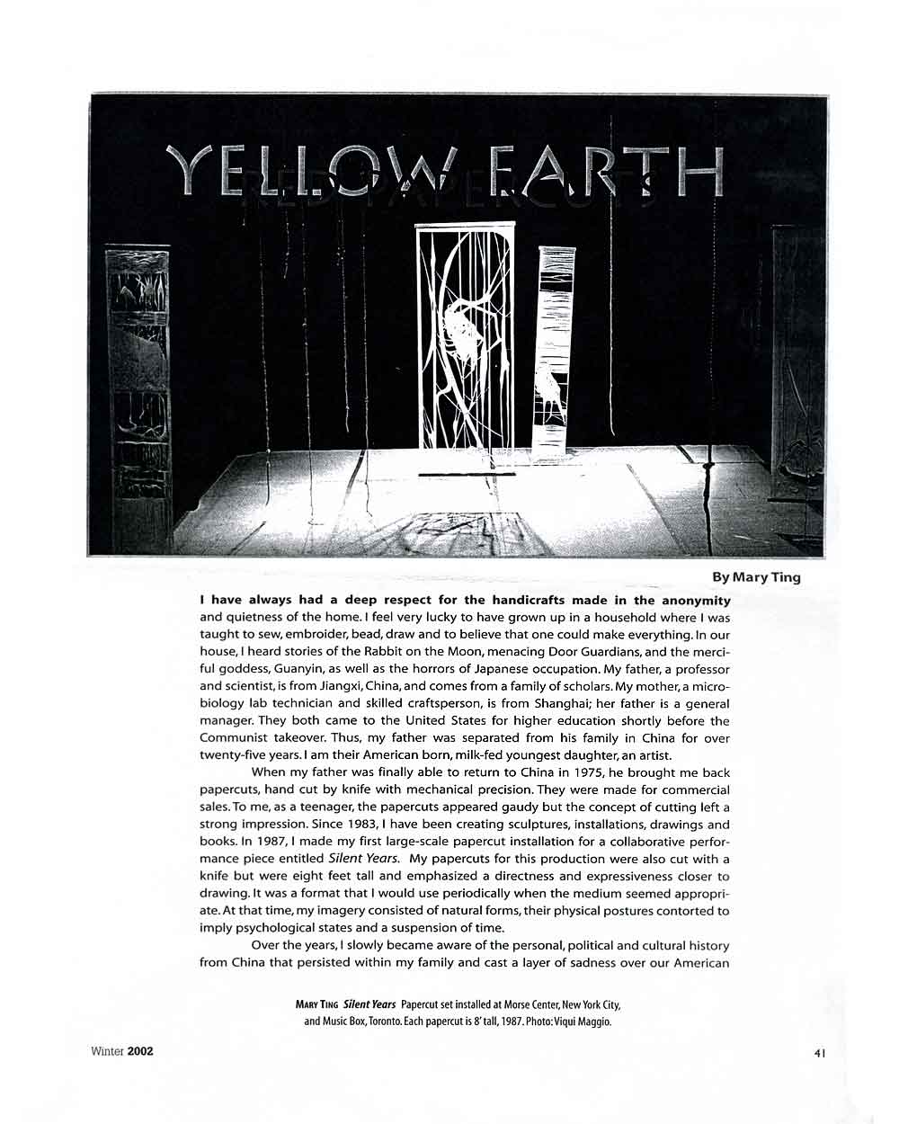 Yellow Earth, article, pg 1