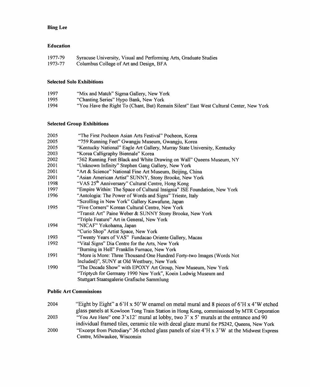 Bing Lee's Resume, pg 1