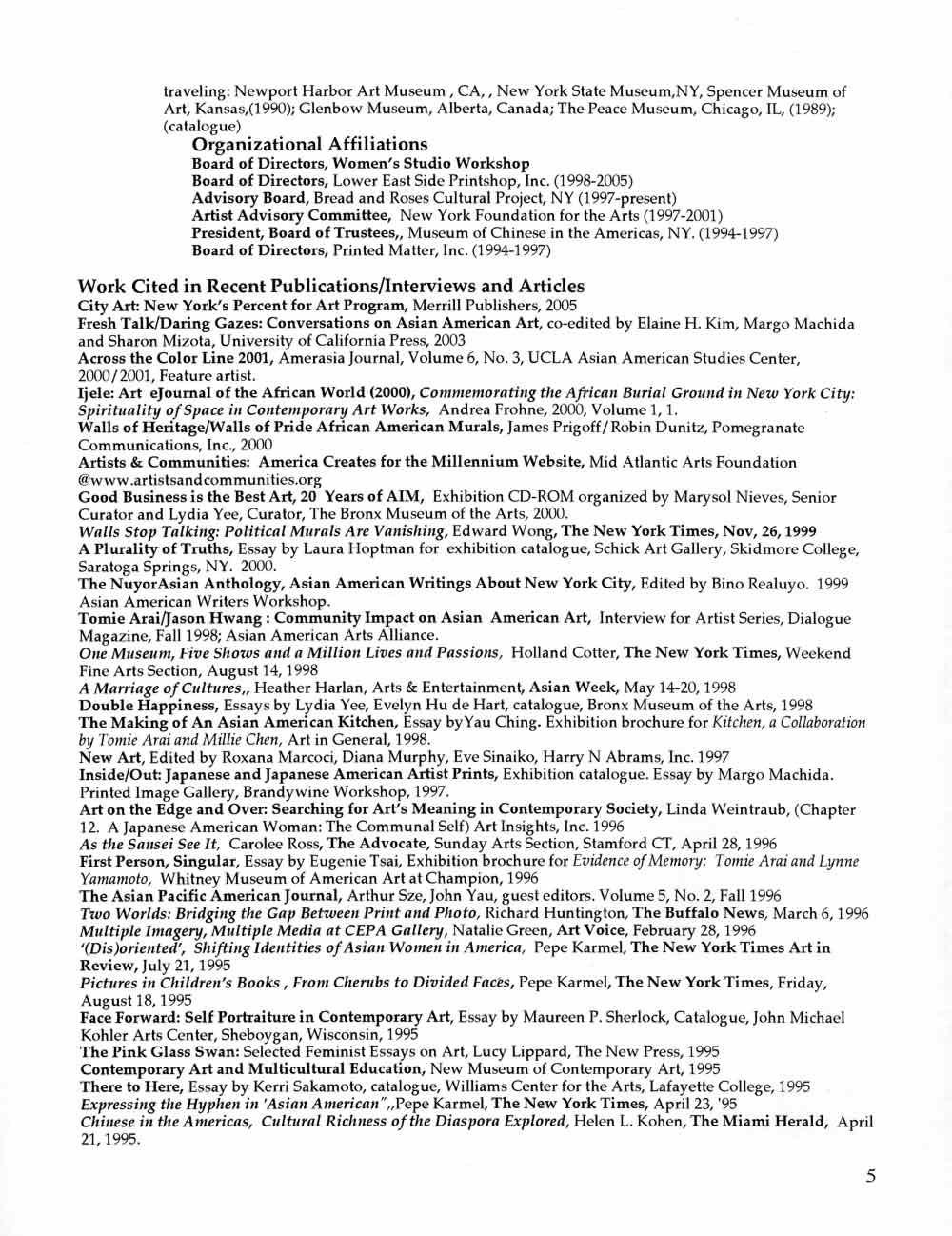 Tomie Arai's Resume, pg 5