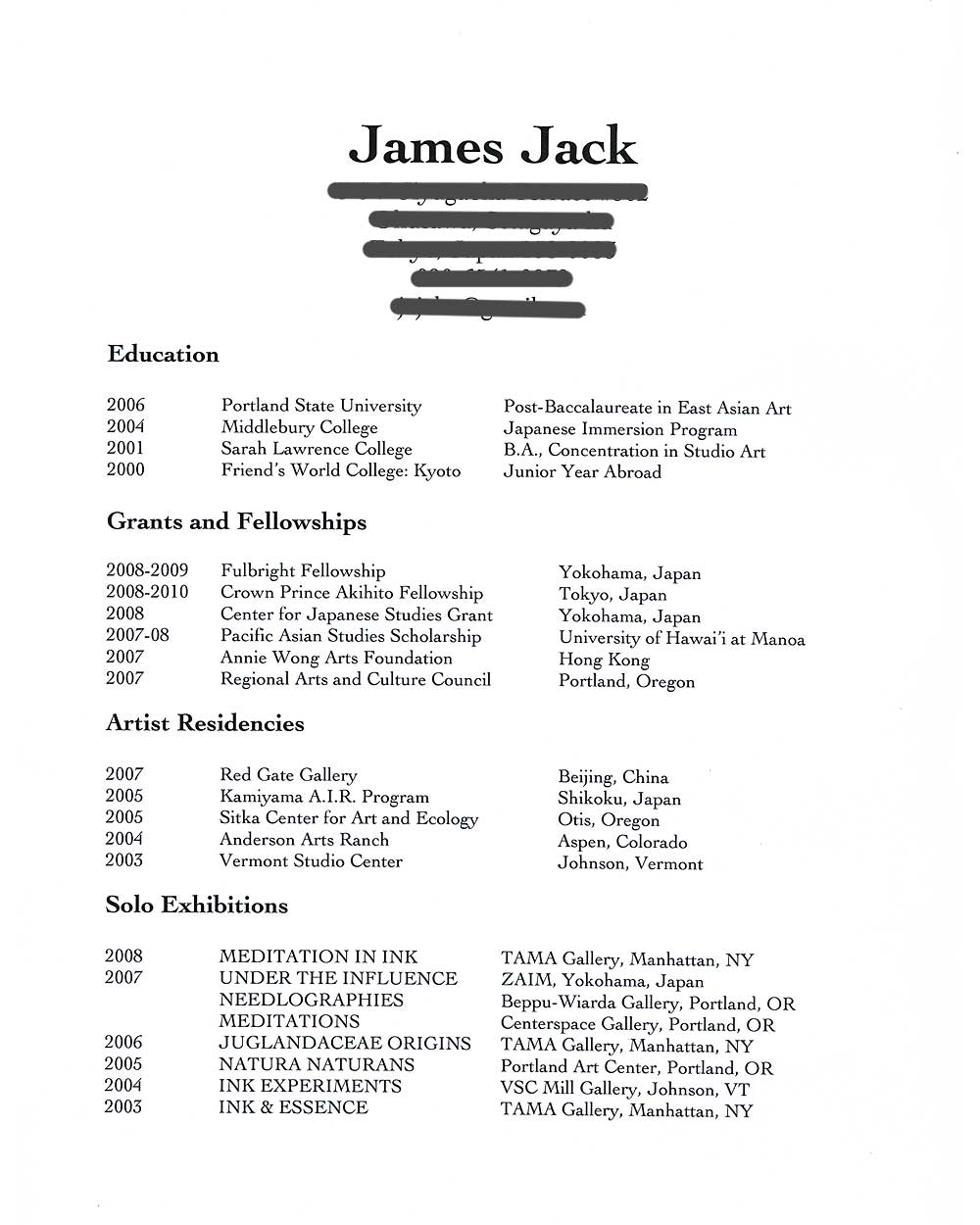 James Jack's Resume, pg 1