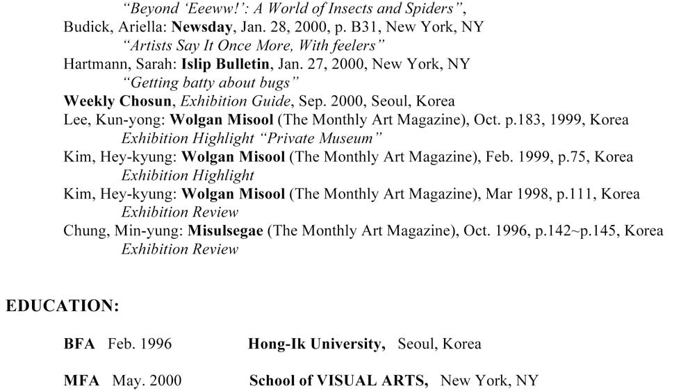 Artist Resume, 2011