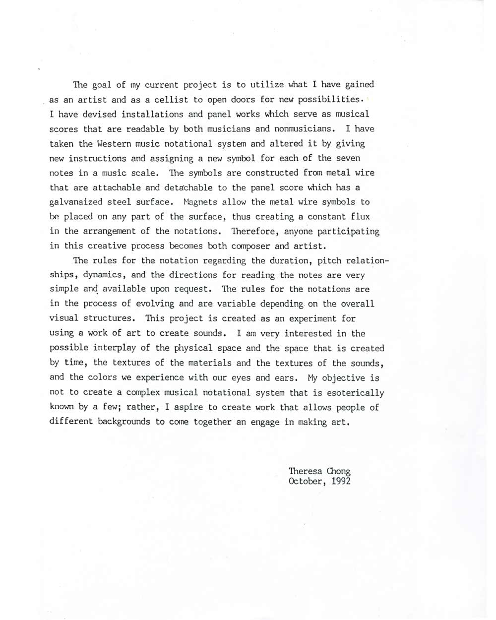 Theresa Chong's Artist Statement, pg 2