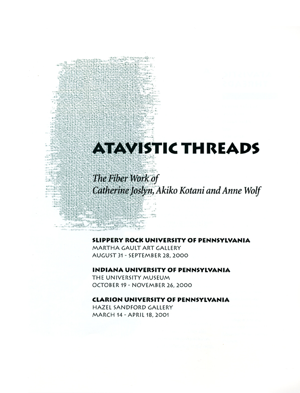 Atavistic Threads, catalog, pg 1