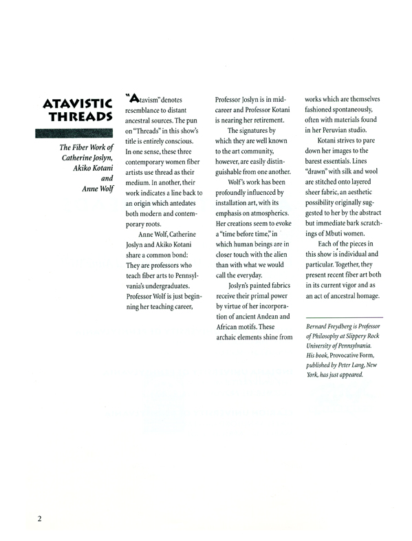 Atavistic Threads, catalog, pg 2