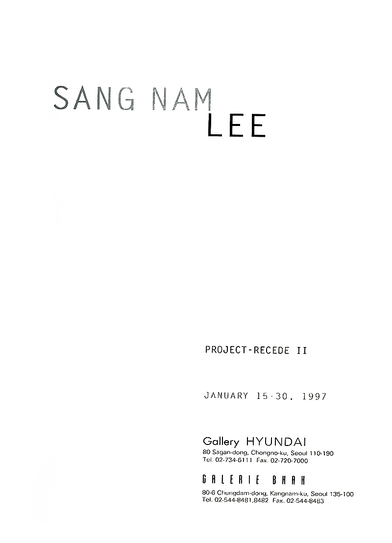 San Nam Lee: Project Recede II, catalog, pg 1