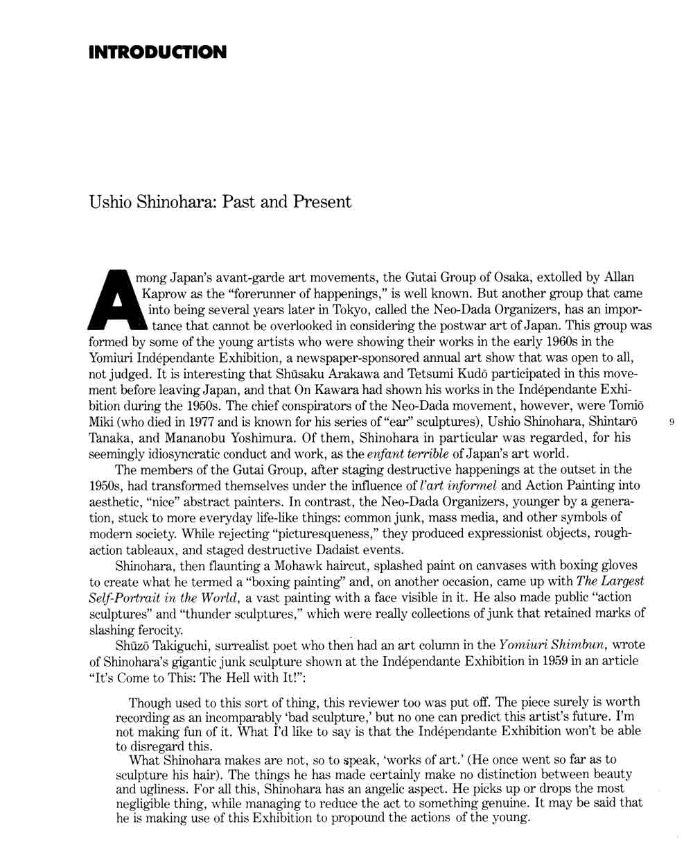 Ushio Shinohara: Past and Present, essay, pg 1