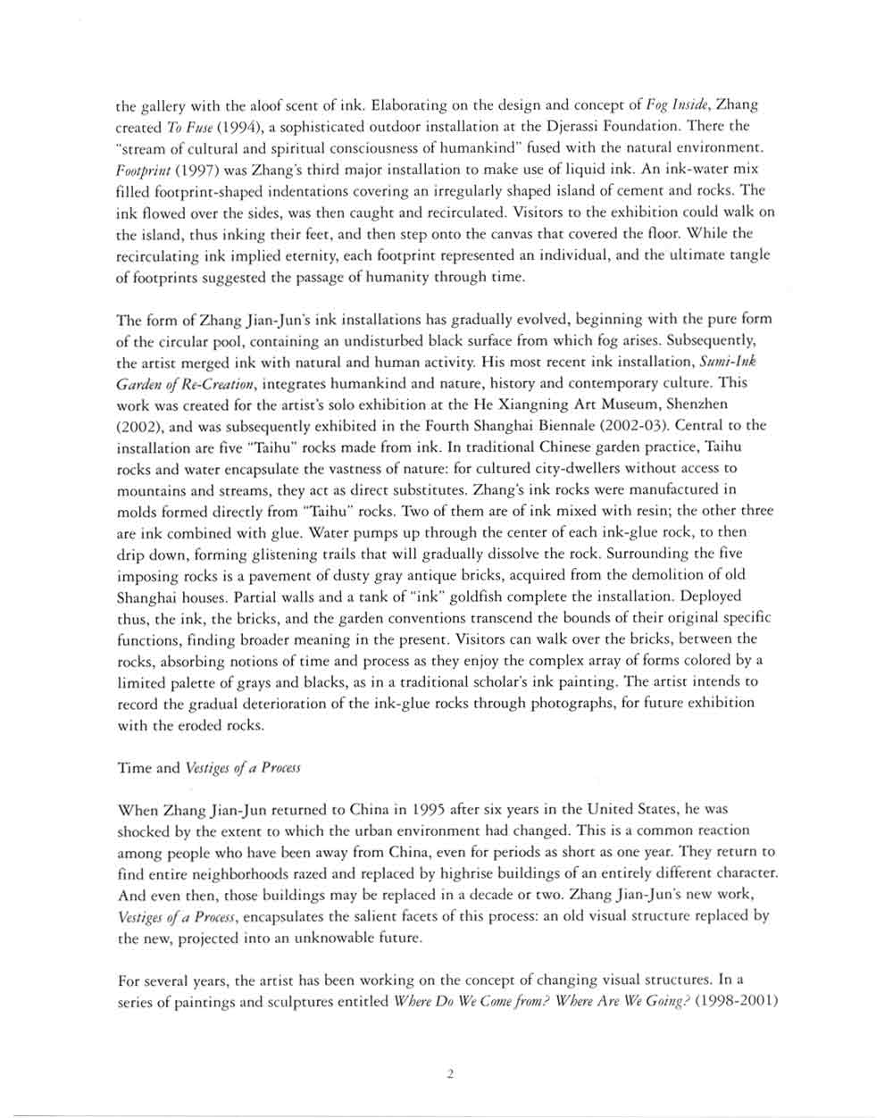 Visual Experience of Time and Cultural Form Installations by Zhang Jian-Jun, essay, pg 2