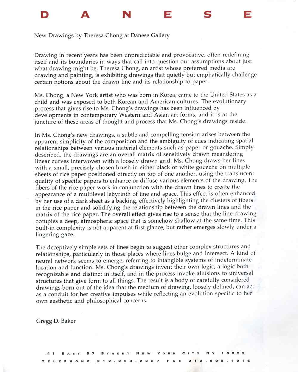 Theresa Chong: Work on Paper, press release