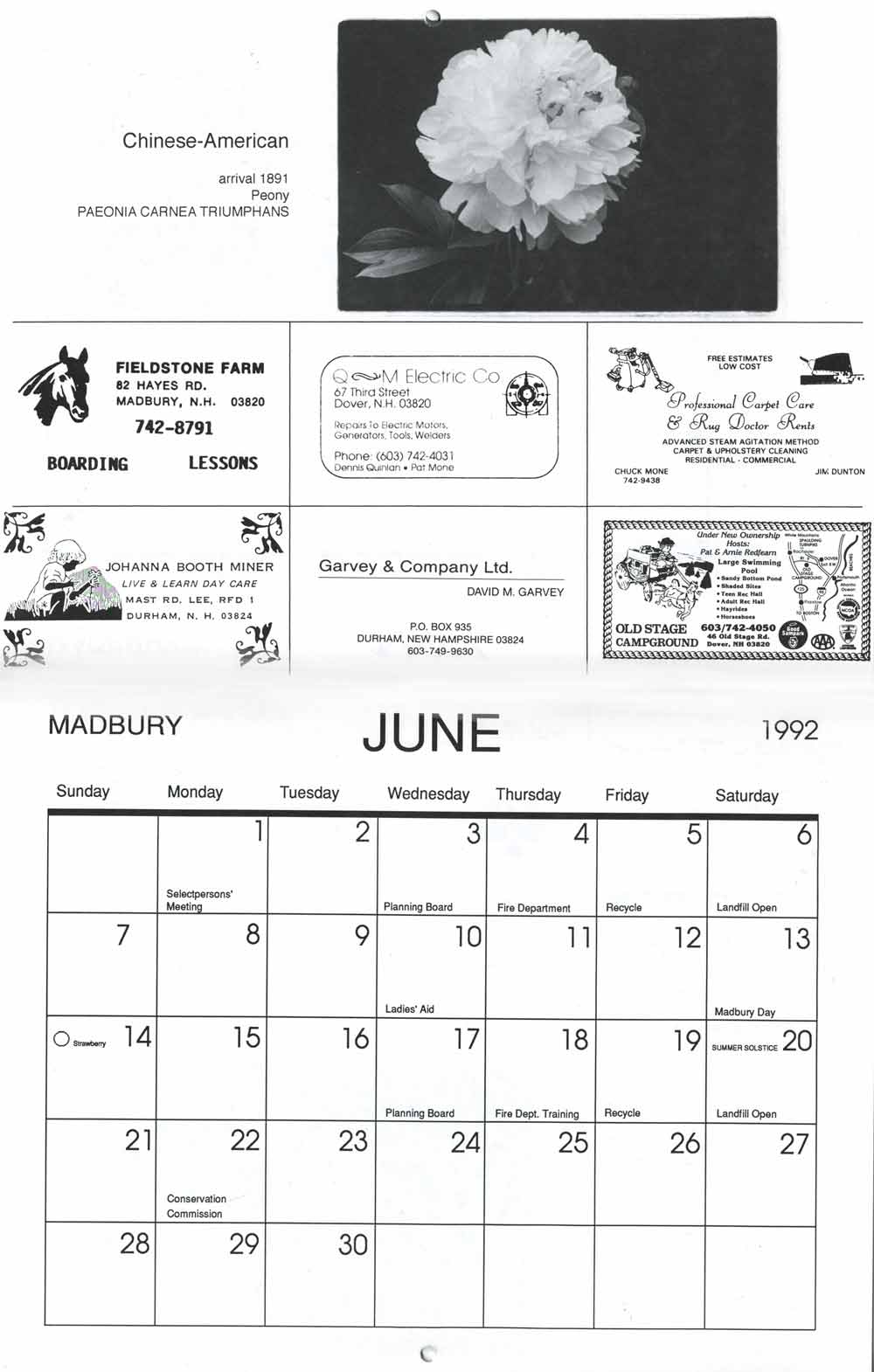 Madbury Calendar, pg 3