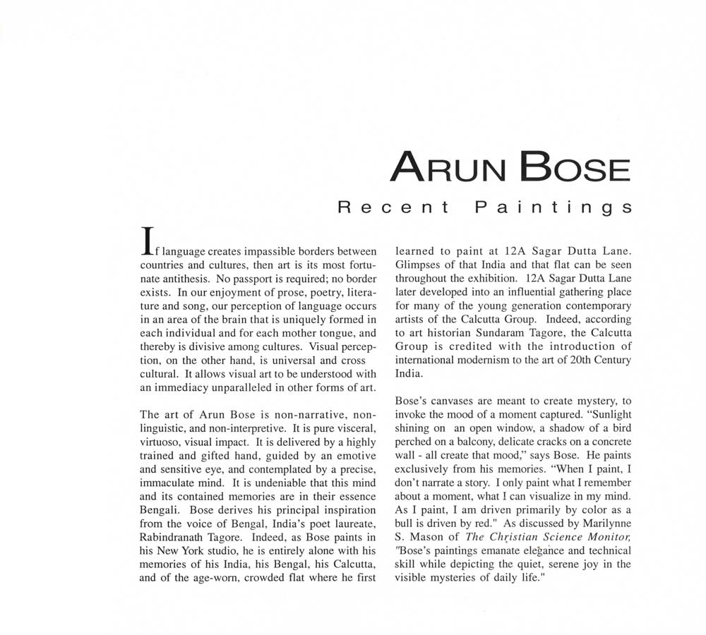Arun Bose: Recent Paintings, essay