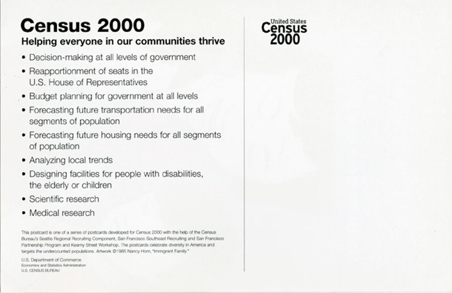 Exhibition Postcard for "United States Census 2000" Immigrant Family, 2000
