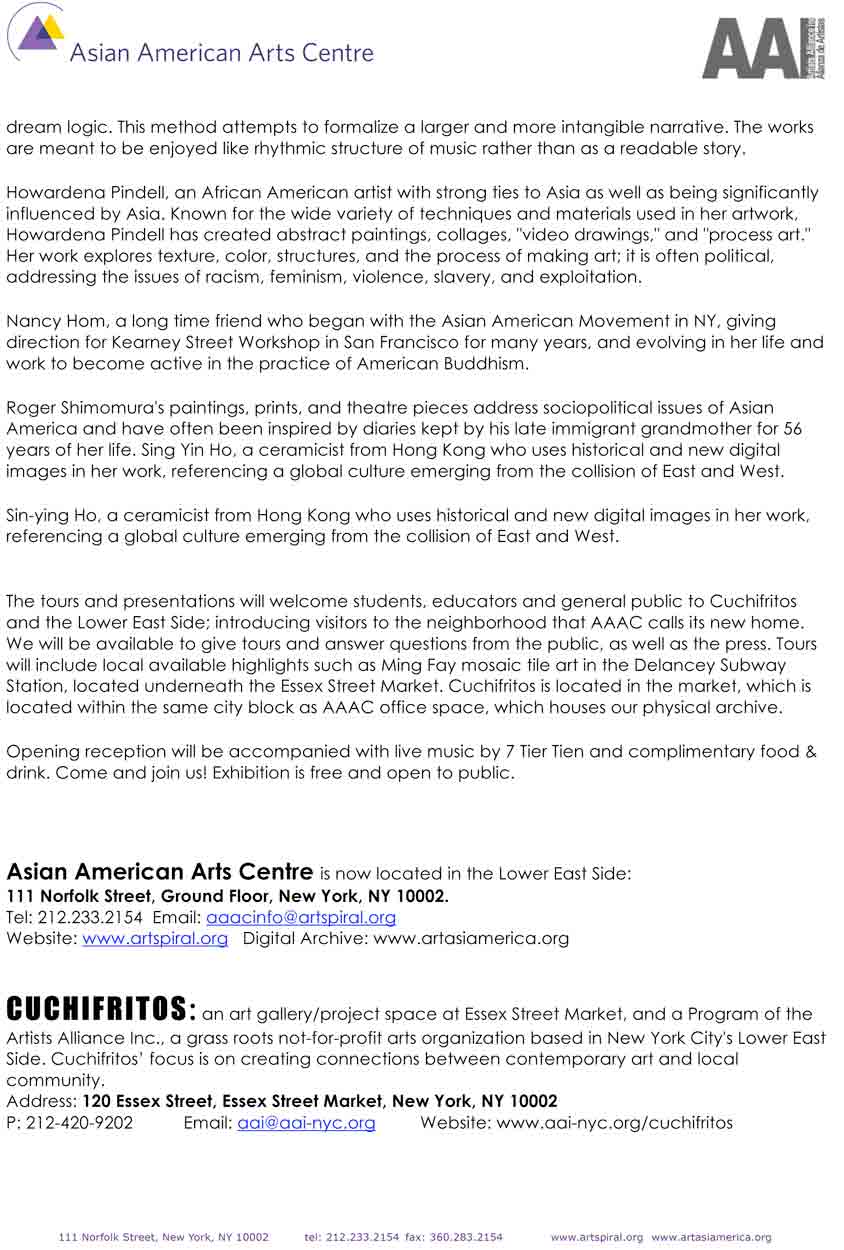 Exhibition Press Release for "Eight Artists: From the AAAC Archive", Asian American Arts Centre, 2010