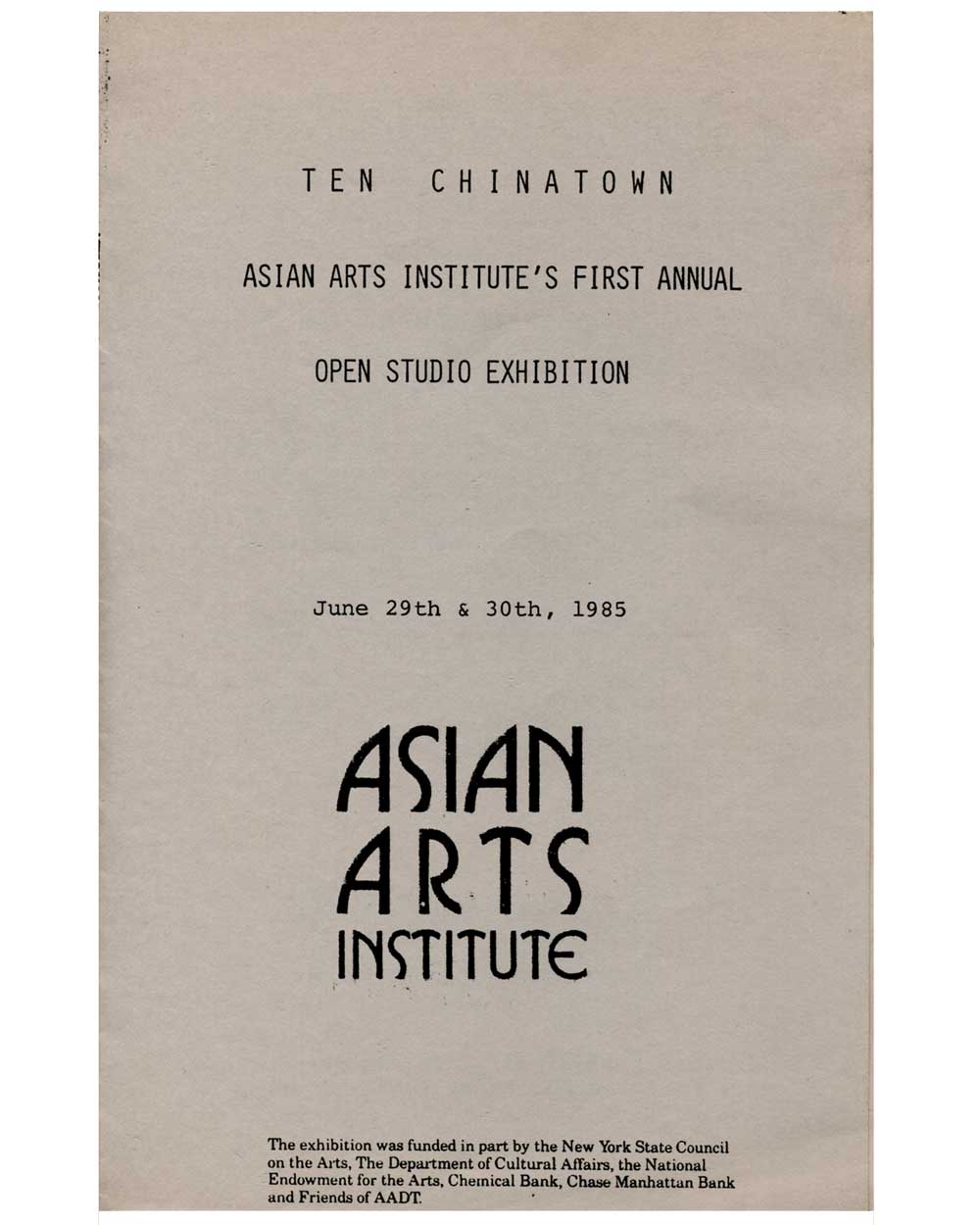 Ten Chinatown, First Annual brochure, pg 1