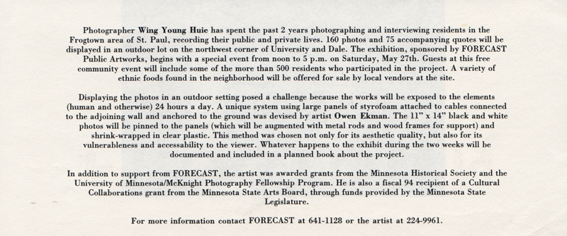 Exhibition Flier for "Frogtown", University and Dale, Frogtown, 1995