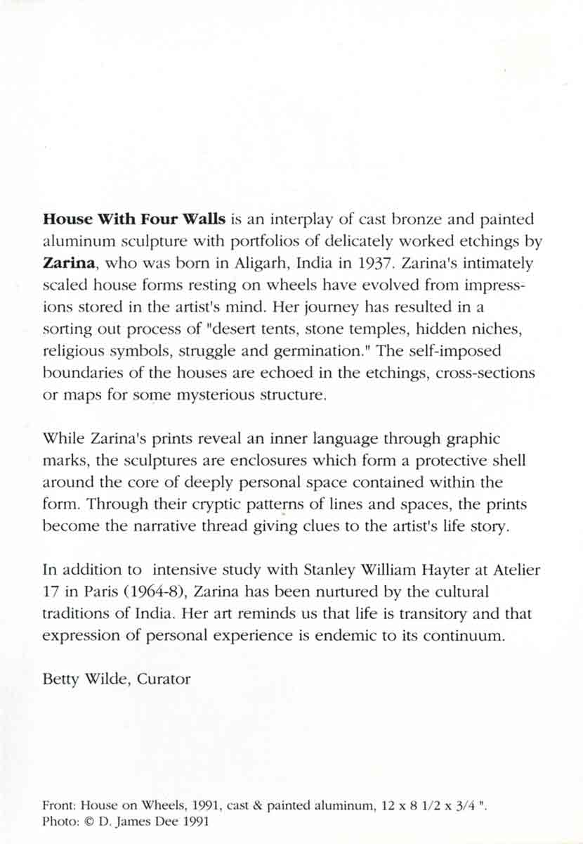 Zarina: House With Four Walls, flyer, pg 2