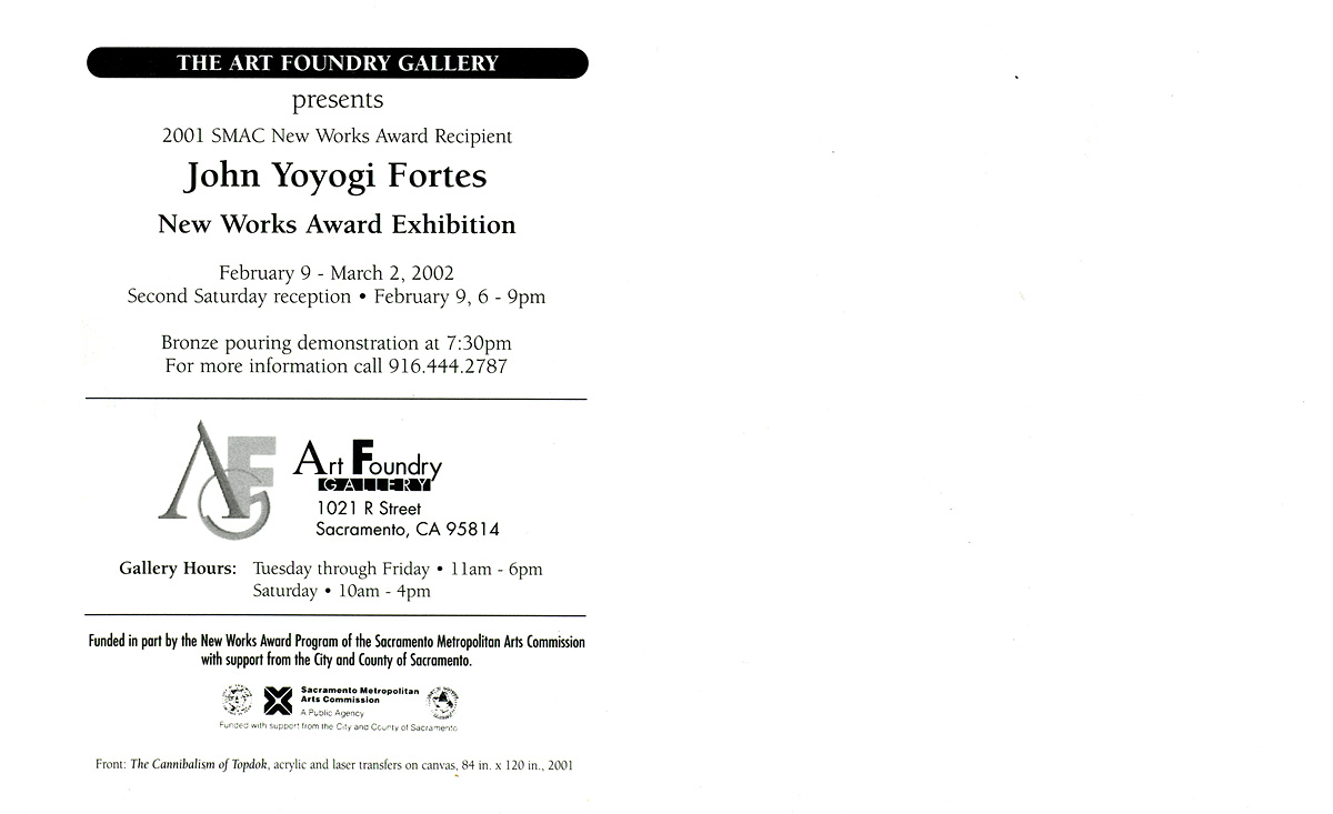 2001 SMAC New Works Award Recipient: John Yoyogi Fortes, postcard, pg 2