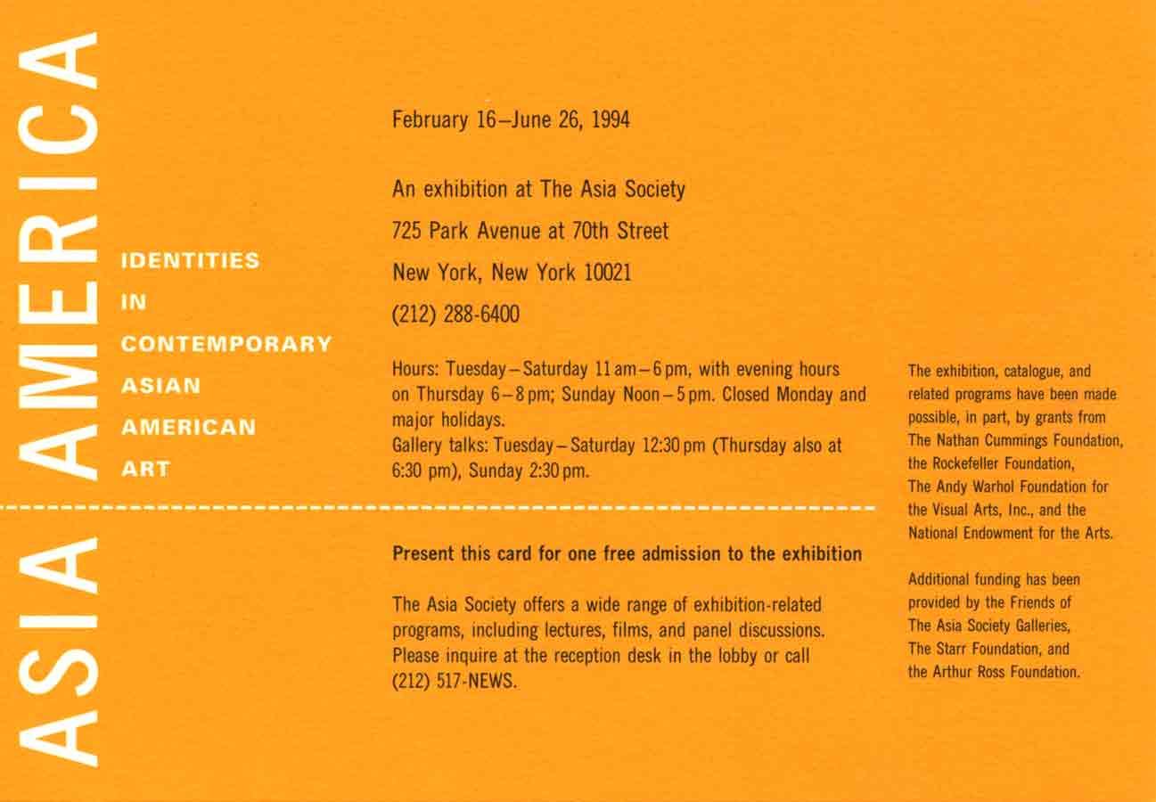 Asia/America: Identities in Contemporary Asian American Art, postcard, pg 1