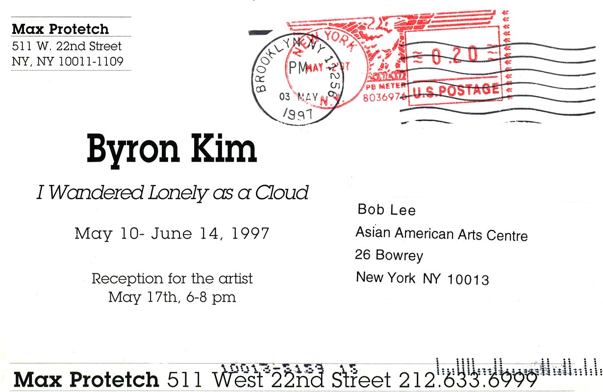 Byron Kim: I Wandered Lonely as a Cloud, postcard, pg 2