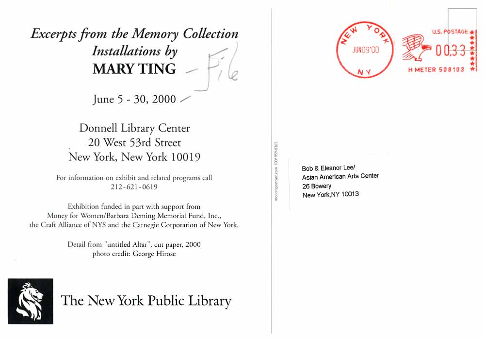 Excerpts from the Memory Collection: Installations by MARY TING, postcard, pg 2