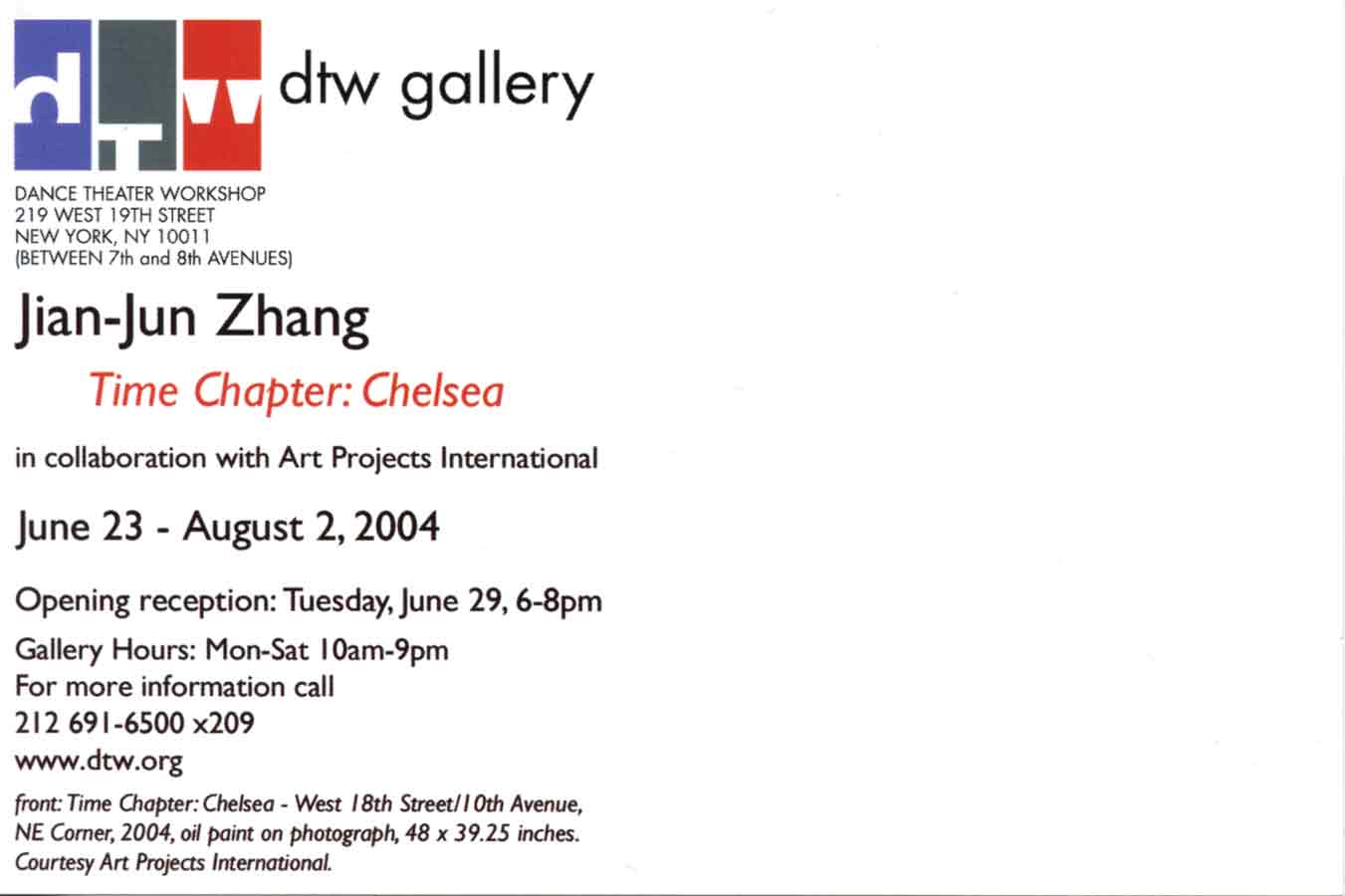 Jian-Jun Zhang: Time Chapter: Chelsea, postcard, pg 2