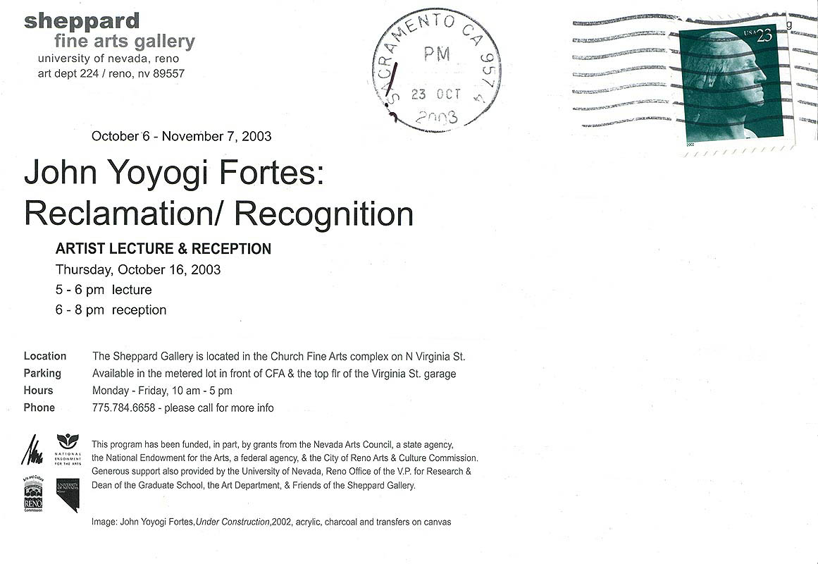 John Yoyogi Fortes: Reclamation / Recognition, postcard, pg 2