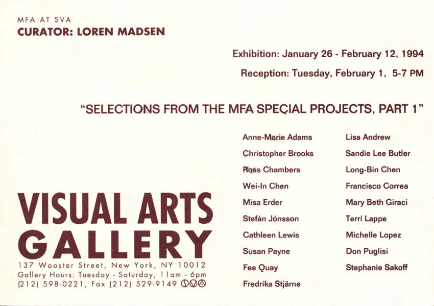 Selections from the MFA Special Projects, postcard