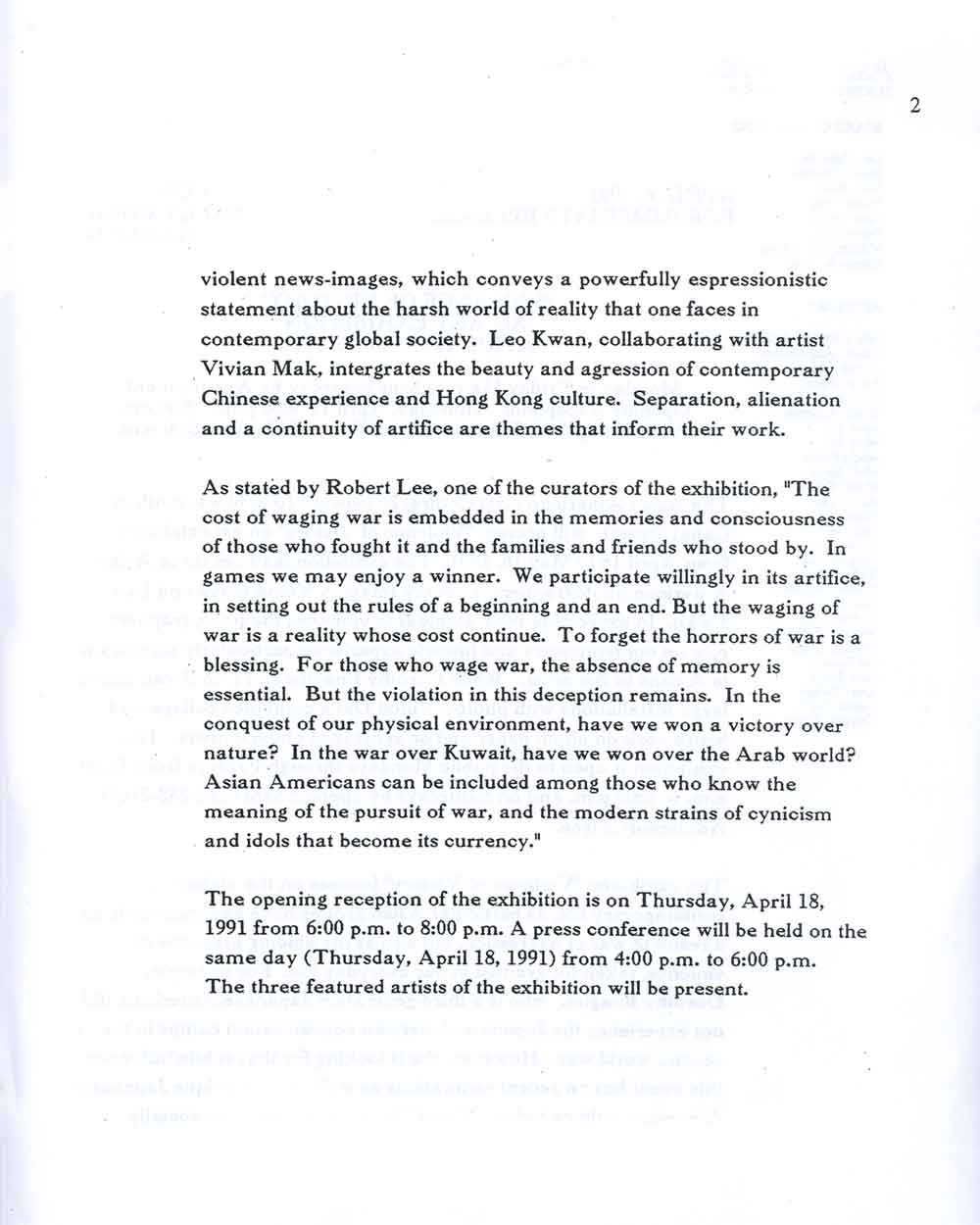 Victory of Violence press release, pg 2