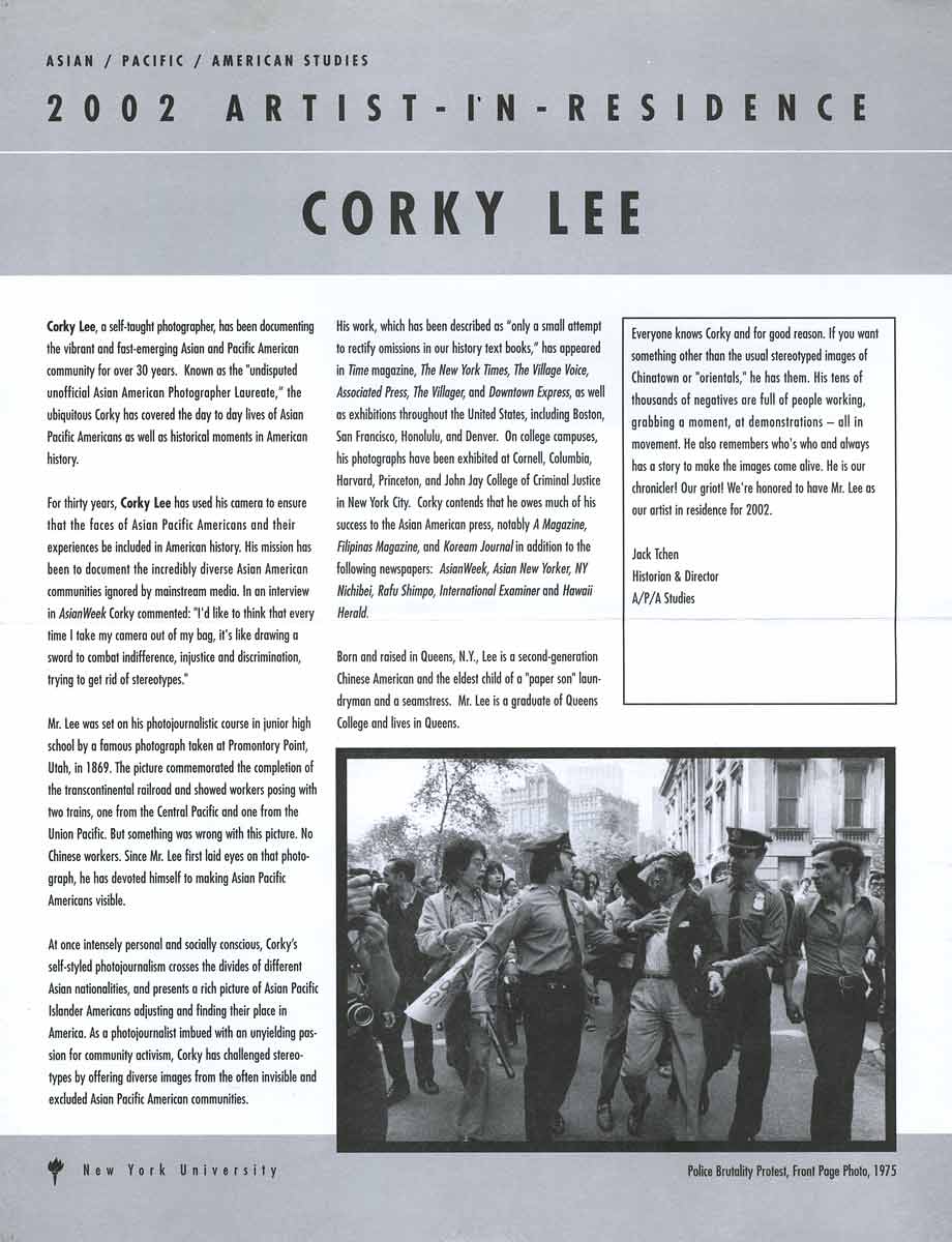 2002 Artist-In-Residence: Corky Lee, leaflet, pg 1