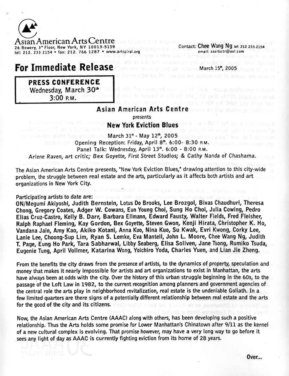 Eviction Blues press release, pg 1