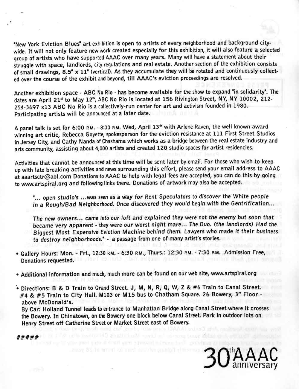 Eviction Blues press release, pg 2